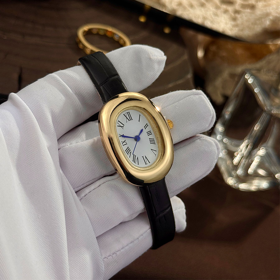 Vintage Fashion Watches - นาฬิกาข้อมือควอตซ์ทรงไข่สำหรับผู้หญิง ดีไซน์หรูหรา สไตล์วินเทจ ขนาดเล็กกะทัดรัด ทันสมัย