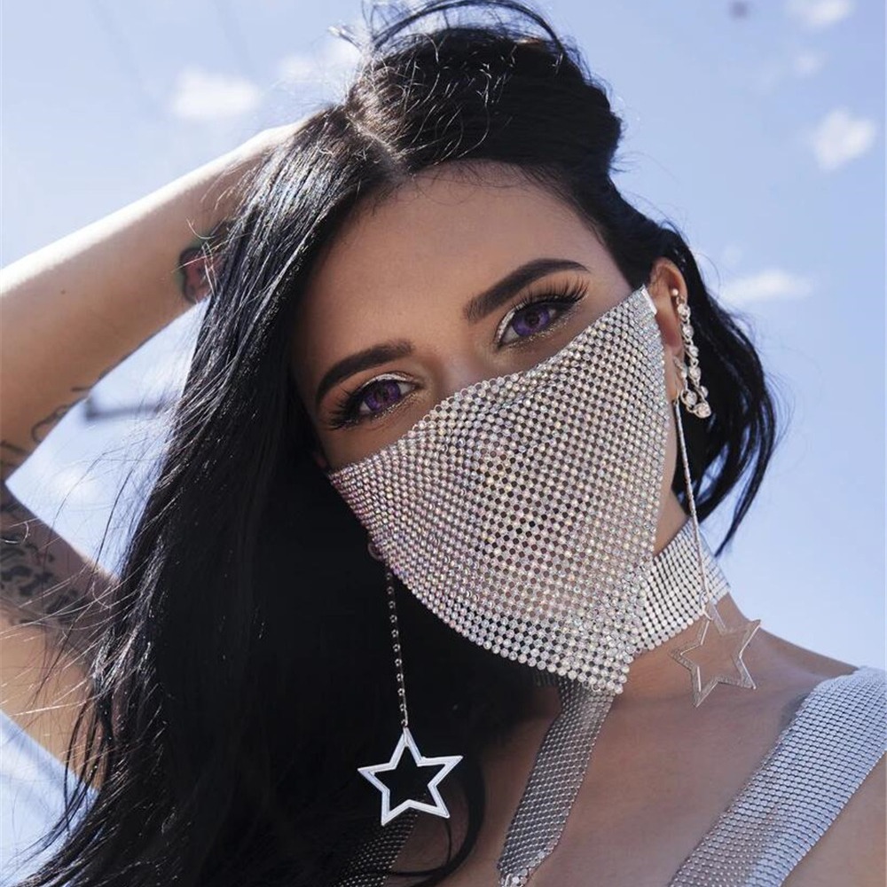 Vintage Fashion Show - หน้ากากฮาโลวีน Rhinestone Zircon Face Mask อุปกรณ์เสริมแฟชั่นสําหรับผู้หญิงบุคลิกภาพวินเทจแนวโน้ม