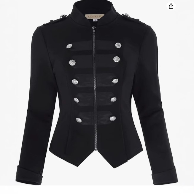 Vintage Victorian Fashion - เสื้อแจ็คเก็ตสไตล์โกธิคพังก์สำหรับผู้หญิง ทรงเข้ารูป สไตล์เรโทร ร็อคแบนด์ เสื้อโค้ททหาร สตีมพังก์