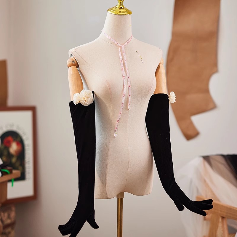 Vintage Fashion Photographers - ถุงมือกำมะหยี่ยาวสีดำลายดอกไม้สำหรับผู้หญิง สไตล์วินเทจ ป้องกันแสงแดด เหมาะสำหรับขับรถ ถ่ายรูป งานปาร์ตี้