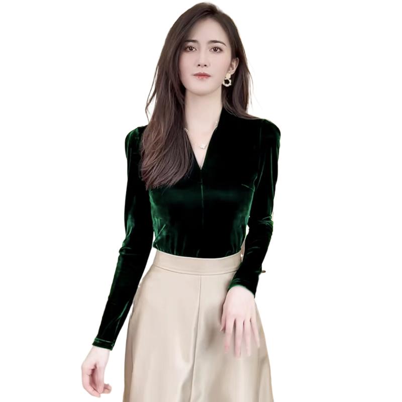 Vintage Fashion Streetwear - เสื้อเชิ้ตกำมะหยี่แขนยาวคอวี แฟชั่นเกาหลี สไตล์สตรีทแวร์ ทรงเข้ารูป สำหรับผู้หญิง ไซส์พลัส
