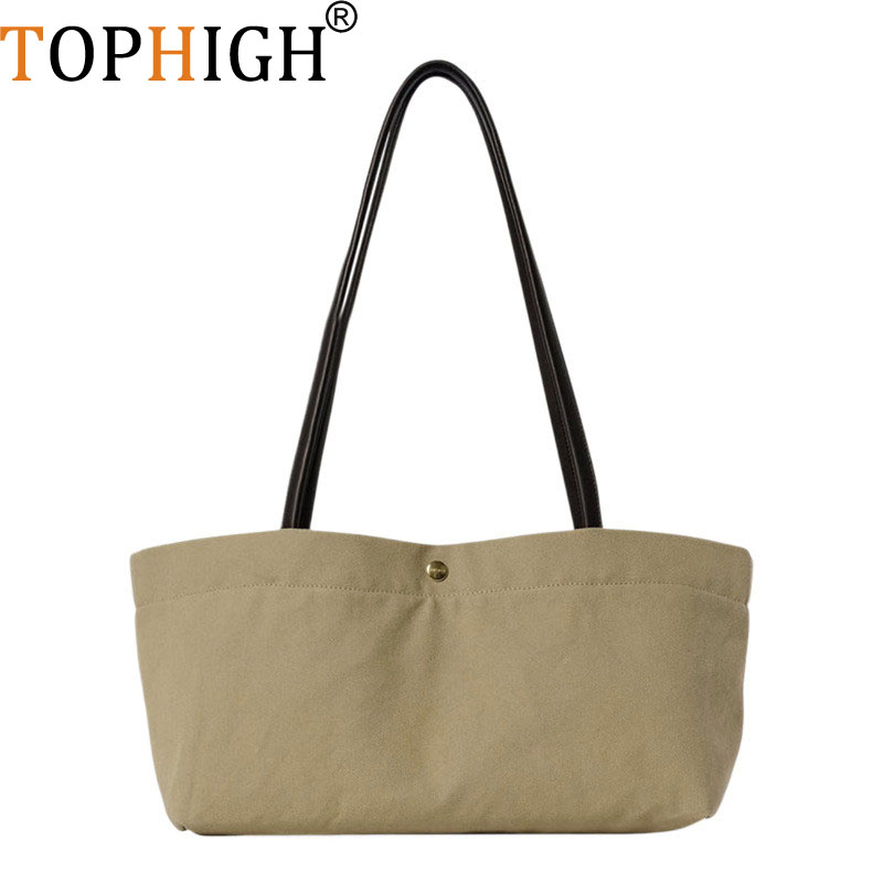 Vintage Fashion Old Money - กระเป๋าผ้าแคนวาสสไตล์วินเทจใหม่ TOPHIGH สำหรับผู้หญิง กระเป๋าสะพายไหล่ความจุขนาดใหญ่สำหรับการเดินทาง กระเป๋าถือสไตล์เรียบง่ายแฟชั่นแบบ Old