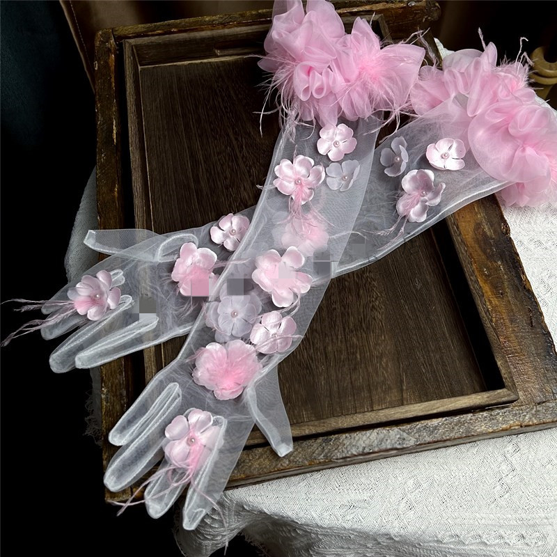 Vintage Fashion Photographers - ถุงมือตาข่ายยาวขนนกดอกไม้สวยหรูของผู้หญิงถุงมือ R2117สำหรับงานปาร์ตี้ขับรถถ่ายภาพแนววินเทจในฤดูใบไม้ผลิฤดูร้อน