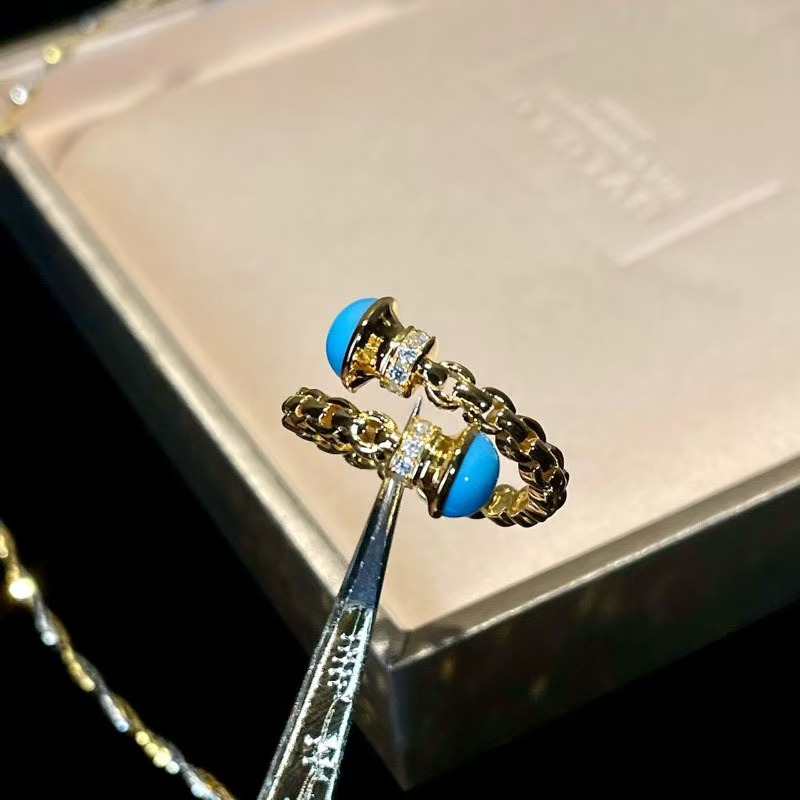 Vintage Fashion Old Money - เงินเก่าสไตล์ทองสังเคราะห์ Turquoise แหวนเพชร Niche Pearl STACK
