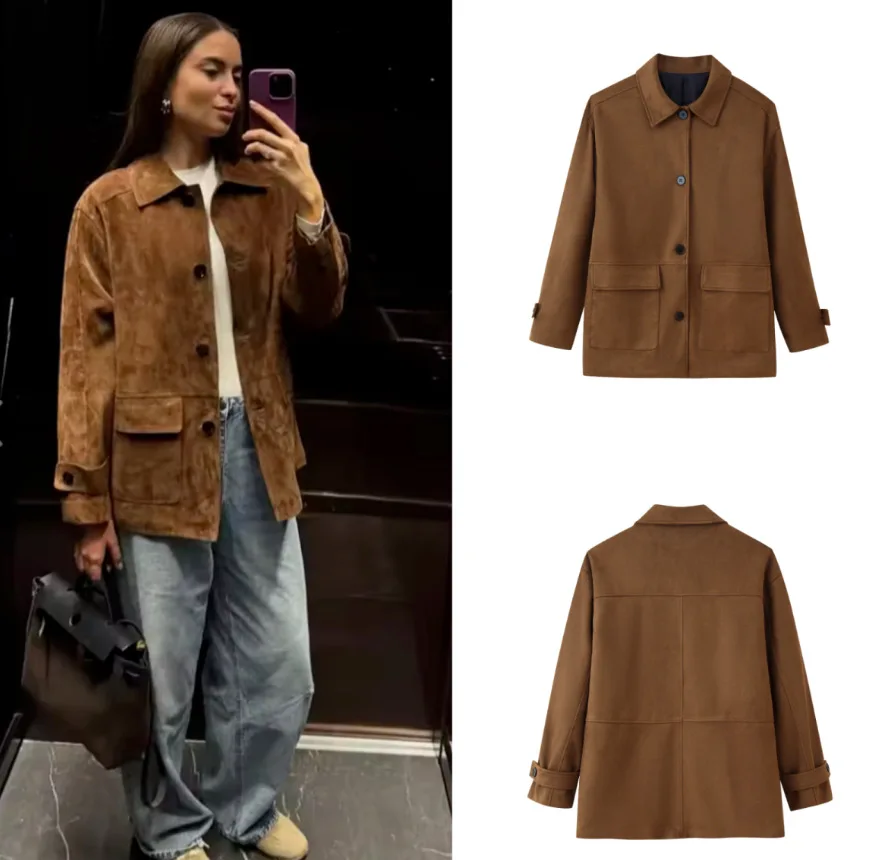 เสื้อแจ็คเก็ตหนังกลับสีน้ำตาลส - Vintage Fashion Old Money บทวิจารณ์และราคา