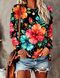 เสื้อยืดผู้หญิงลายดอกไม้ สีน้ำ - Printed Floral Shirt บทวิจารณ์และราคา