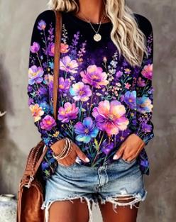 เสื้อยืดผู้หญิงลายดอกไม้ สีน้ำ - Printed Floral Shirt บทวิจารณ์และราคา