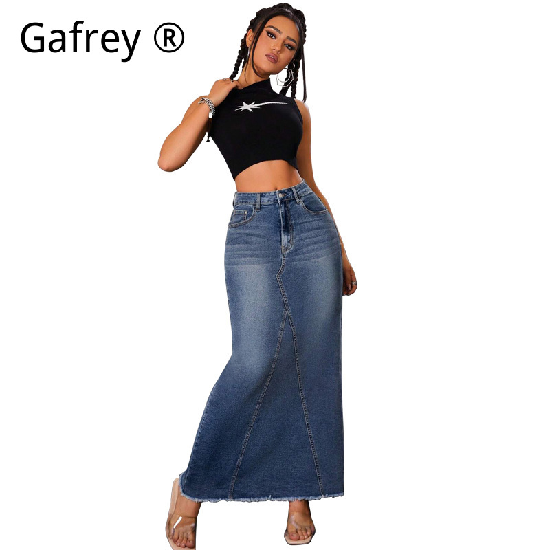 กระโปรงยีนส์ทรงเอ midi เอวสูง  - Vintage Fashion Streetwear บทวิจารณ์และราคา