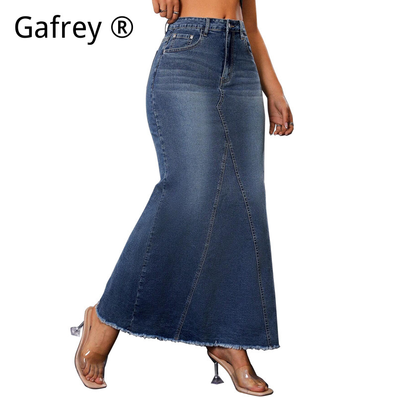 กระโปรงยีนส์ทรงเอ midi เอวสูง  - Vintage Fashion Streetwear บทวิจารณ์และราคา