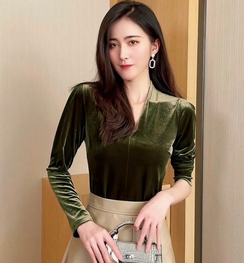 เสื้อเชิ้ตกำมะหยี่แขนยาวคอวี แ - Vintage Fashion Streetwear บทวิจารณ์และราคา