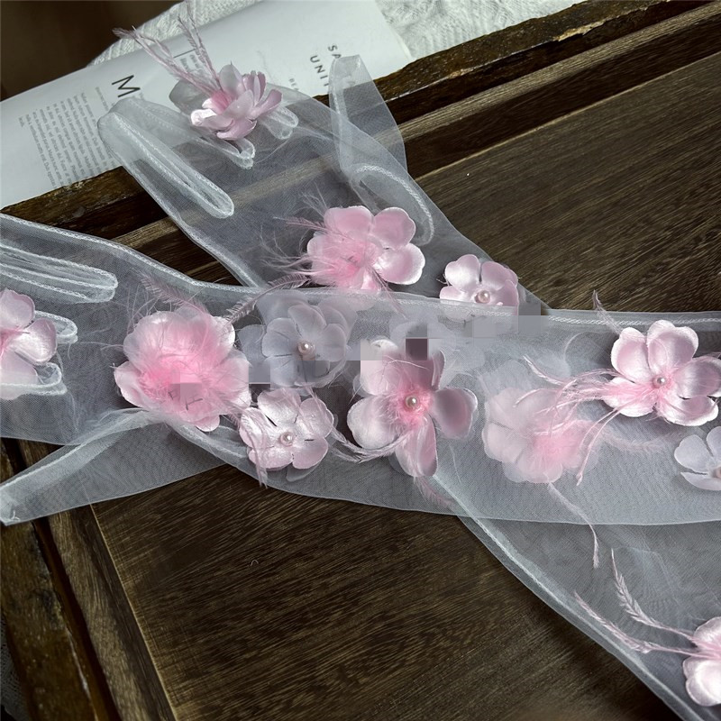 ถุงมือตาข่ายยาวขนนกดอกไม้สวยหร - Vintage Fashion Photographers บทวิจารณ์และราคา