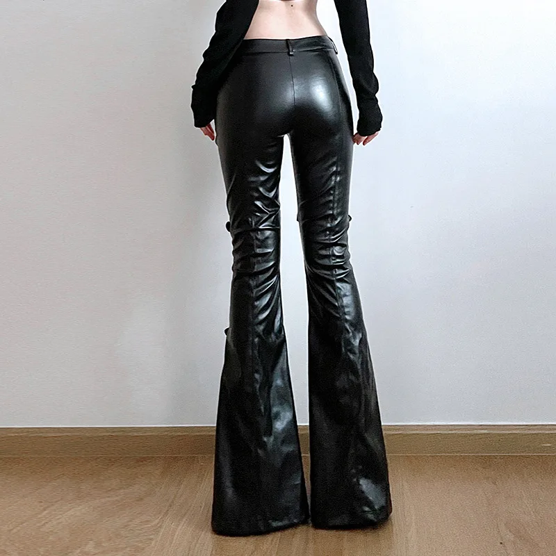 กางเกงทรงบานหนัง PU สำหรับผู้ห - Vintage Fashion Streetwear บทวิจารณ์และราคา