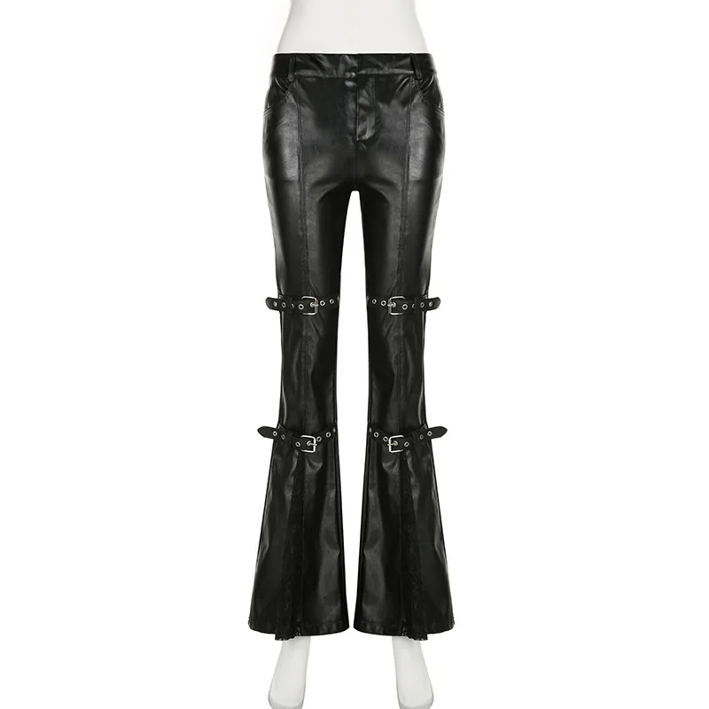กางเกงทรงบานหนัง PU สำหรับผู้ห - Vintage Fashion Streetwear บทวิจารณ์และราคา