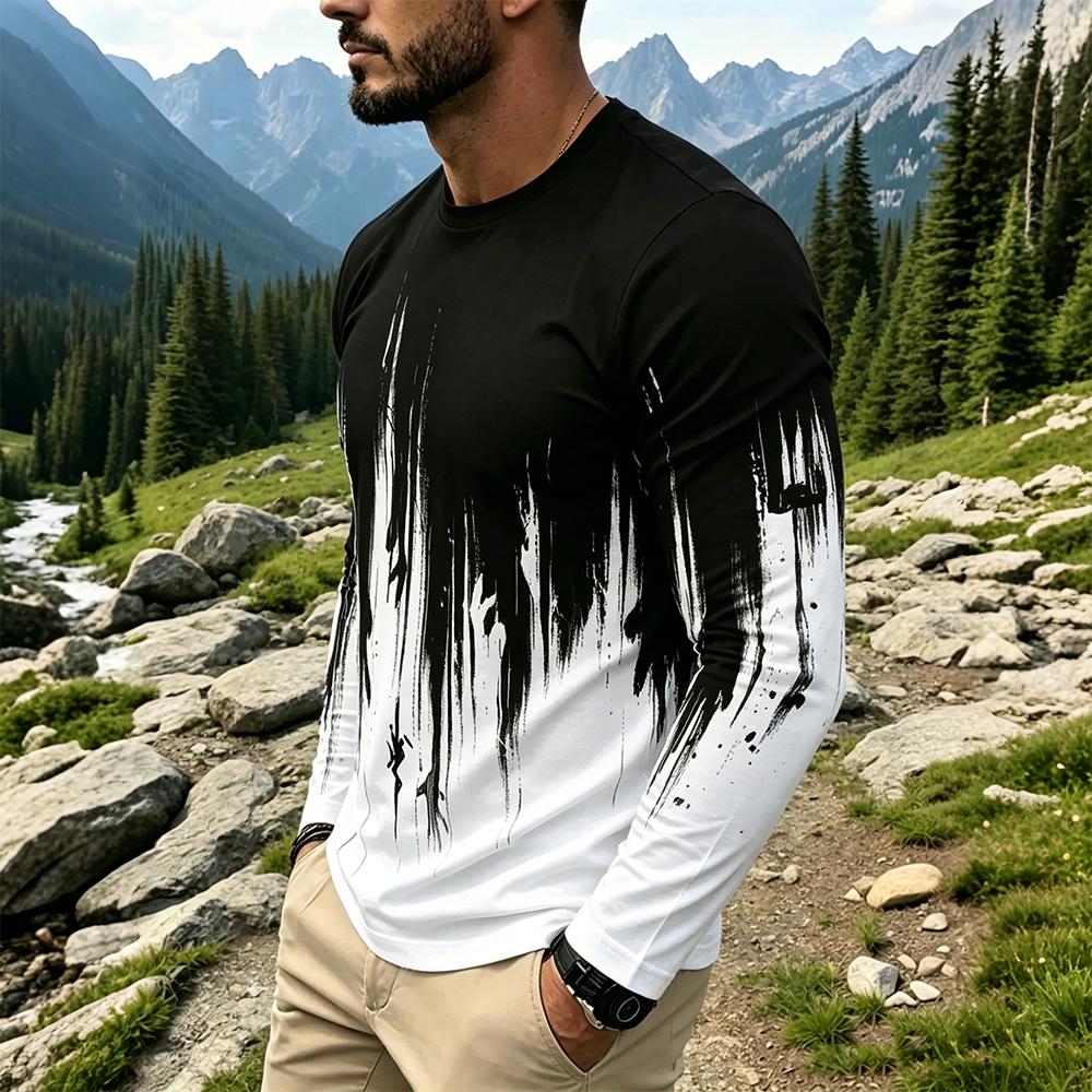 เสื้อยืดแขนยาวผู้ชายลายไล่เฉดส - Vintage Fashion Streetwear บทวิจารณ์และราคา