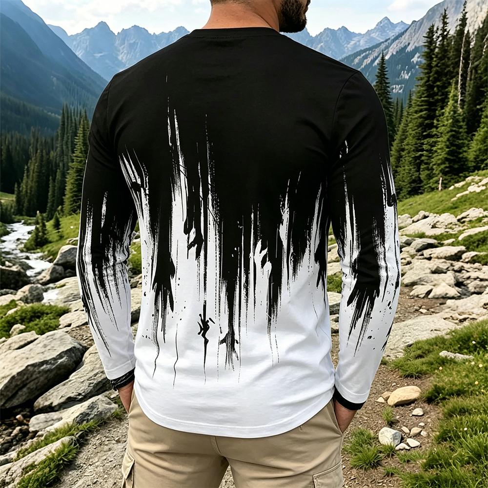 เสื้อยืดแขนยาวผู้ชายลายไล่เฉดส - Vintage Fashion Streetwear บทวิจารณ์และราคา