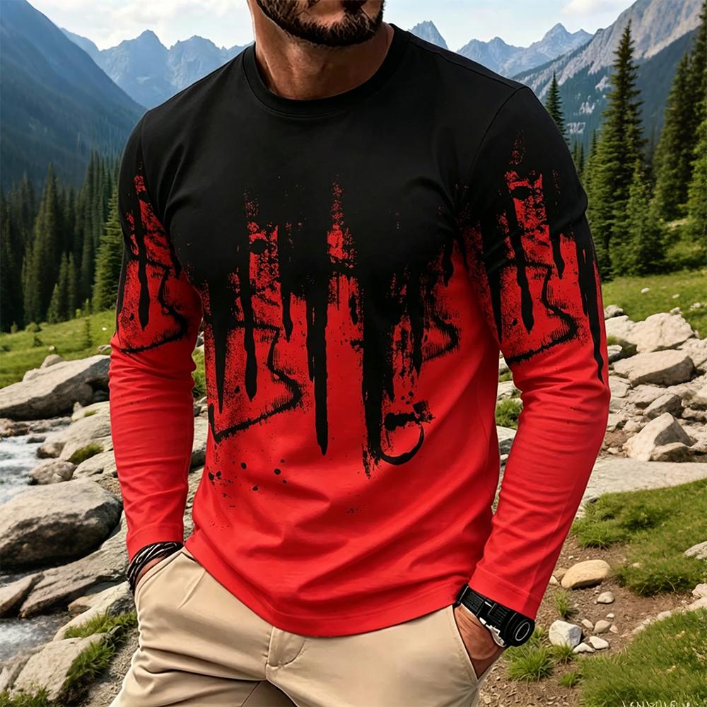 เสื้อยืดแขนยาวผู้ชายลายไล่เฉดส - Vintage Fashion Streetwear บทวิจารณ์และราคา